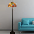Victorian Copper Standing Lamp With Cut Glass Flower And Bird Design 2 Lights Bowl Shade