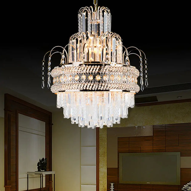 Victorian Crystal Chandelier - 9-Light Golden Pendant Fixture Gold