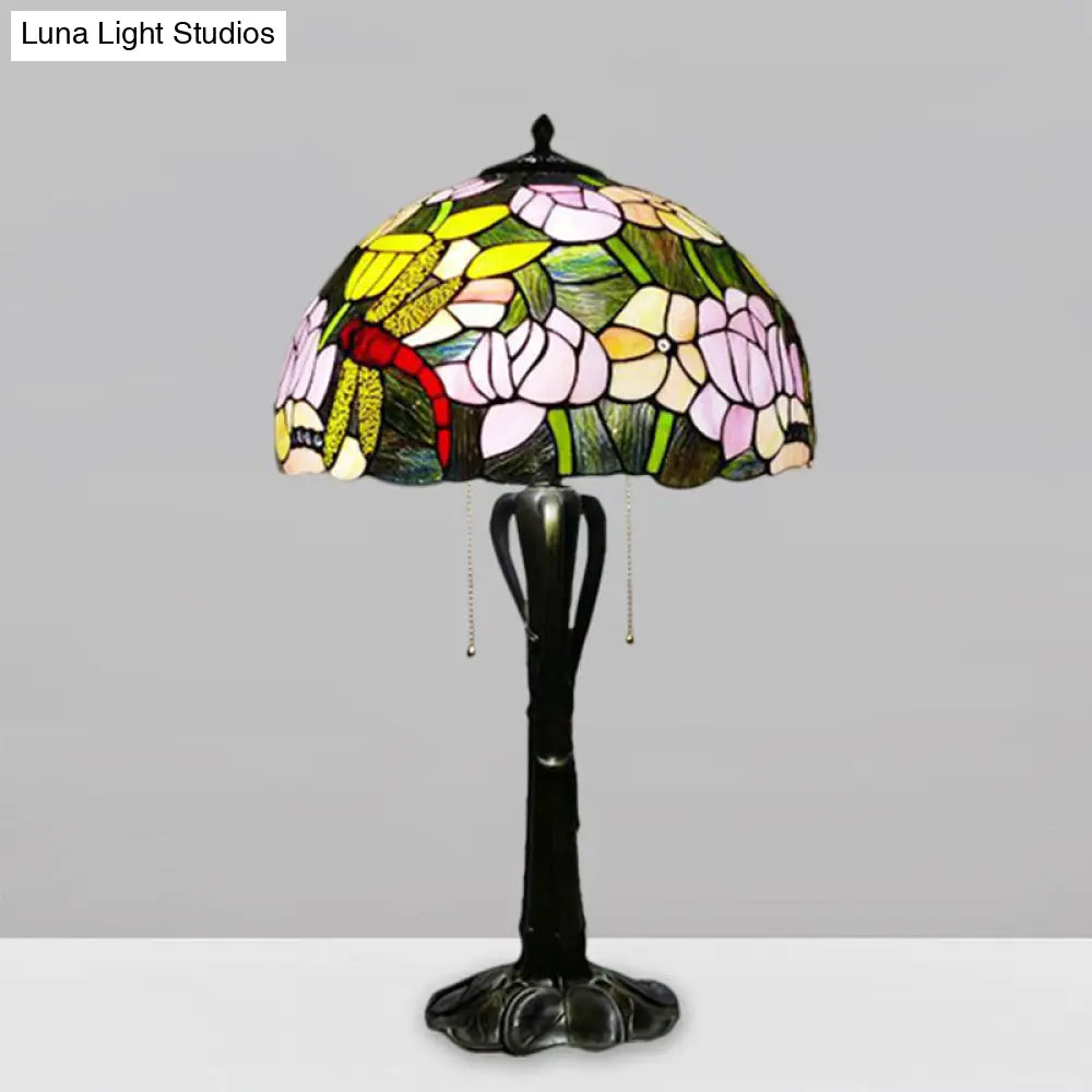 Victorian Cut Glass Cone/Dome Nightstand Lamp With Blossom Pattern