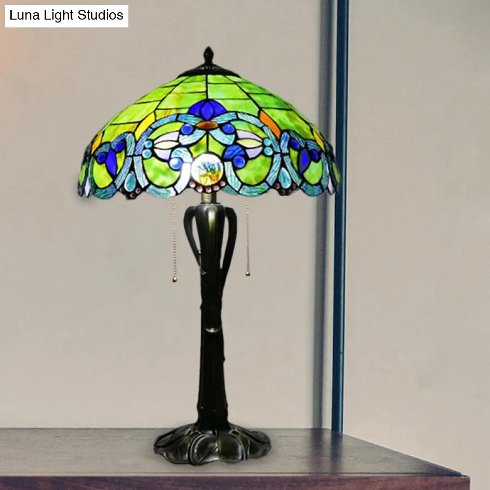 Victorian Cut Glass Cone/Dome Nightstand Lamp With Blossom Pattern