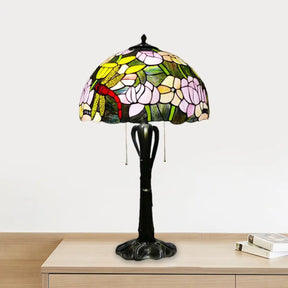 Victorian Cut Glass Cone/Dome Nightstand Lamp With Blossom Pattern Gold / E