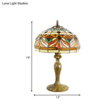 Victorian Cut Glass Nightstand Lamp With Fish Pattern - Bronze Dome Shade 1-Bulb Night Table Light