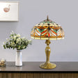 Victorian Cut Glass Nightstand Lamp With Fish Pattern - Bronze Dome Shade 1-Bulb Night Table Light