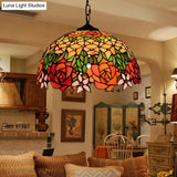 Victorian Dome Pendant Light - 12’/16’ Wide 1 Bulb Black Stained Glass Fixture
