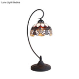 Victorian Dome Shade Hand-Cut Glass Table Light - 1-Light Black Finish Nightstand Lamp With Curved
