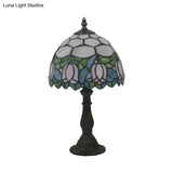 Victorian Dome Shade Night Lamp With Stained Art Glass Rose Pattern - 1-Light Desk Lighting For