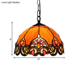 Victorian Domed Ceiling Pendant With 1 Light: Elegant Orange Cut Glass Hanging Light Kit For Living