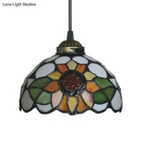 Victorian Floral Ceiling Pendant Light Fixture For Dining Room - Beige/Red/Pink Cut Glass Hanging