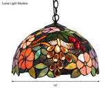 Victorian Flower Ceiling Lamp - Handcrafted Art Glass Pendant Light Black 1 Bulb 12’/16’ Wide