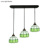 Victorian Green 3-Head Dining Room Pendant Light With Hand-Cut Glass Shade