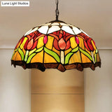 Victorian Hand Cut Glass Blossom Pendant Light - Yellow 3-Light Ceiling Chandelier