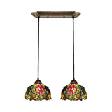 Victorian Hanging Light Fixture - Green Stained Glass Barrel Pendant With Grapevine Pattern 2 /