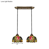 Victorian Hanging Light Fixture - Green Stained Glass Barrel Pendant With Grapevine Pattern