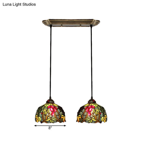 Victorian Hanging Light Fixture - Green Stained Glass Barrel Pendant With Grapevine Pattern