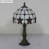 Victorian Lattice Glass Table Lamp - White Bowl Design 1 Light Red/Yellow/Blue Floral Pattern