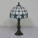 Victorian Lattice Glass Table Lamp - White Bowl Design 1 Light Red/Yellow/Blue Floral Pattern