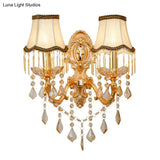 Victorian Metal Wall Sconce With Candlelight Shade And Crystal Décor
