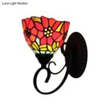 Victorian Orange Flower Stained Glass Wall Sconce - Multicolor 1 Head Light Fixture