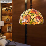 Victorian Orange Stained Glass Sunflower Pendant Lamp 1 Head Down Lighting 12’/16’ Wide