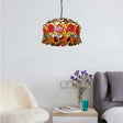 Victorian Red Stained Glass Drum Hanging Lamp Pendant Light Kit - Set Of 3 Bulbs Perfect For Living
