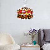 Victorian Red Stained Glass Drum Hanging Lamp Pendant Light Kit - Set Of 3 Bulbs Perfect For Living