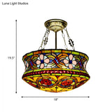 Victorian Stained Glass 5 - Light Semi Mount Ceiling Fixture For Bedroom - Brown