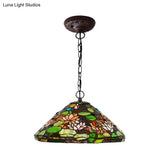 Victorian Stained Glass Chandelier - Green Blossom Pendant with 2 Lights Green