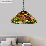 Victorian Stained Glass Chandelier - Green Blossom Pendant with 2 Lights Green
