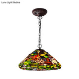 Victorian Stained Glass Chandelier - Green Blossom Pendant with 2 Lights Green