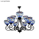 Victorian Stained Glass Chandelier In Brown/Blue For Hotel