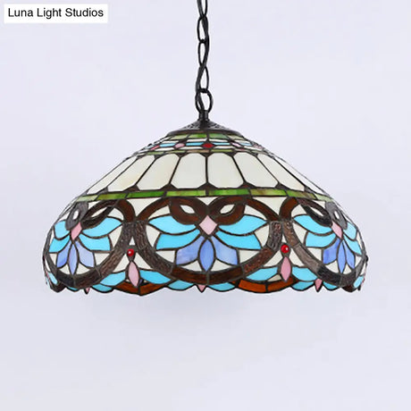 Victorian Stained Glass Dome Pendant Light For Dining Room Ceiling