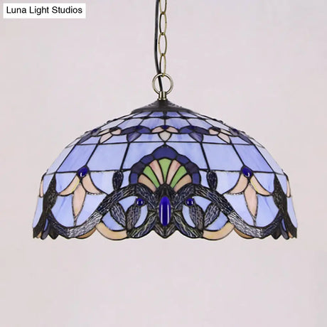 Victorian Stained Glass Dome Shade Pendant Ceiling Light - Single Fixture