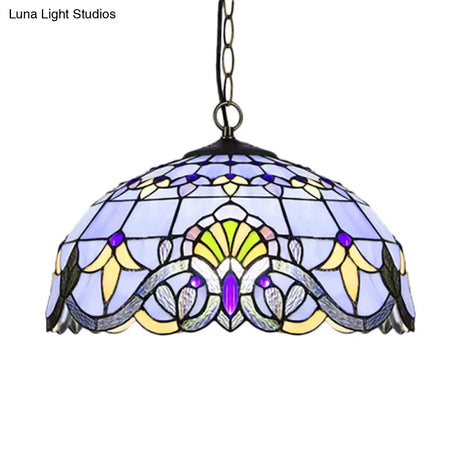 Victorian Stained Glass Dome Shade Pendant Ceiling Light - Single Fixture