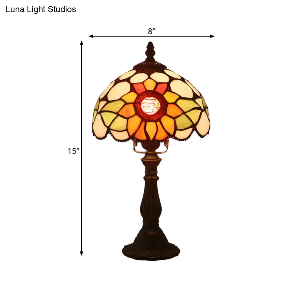 Victorian Stained Glass Dome Table Lamp: Bronze Night Light With Sunflower Pattern