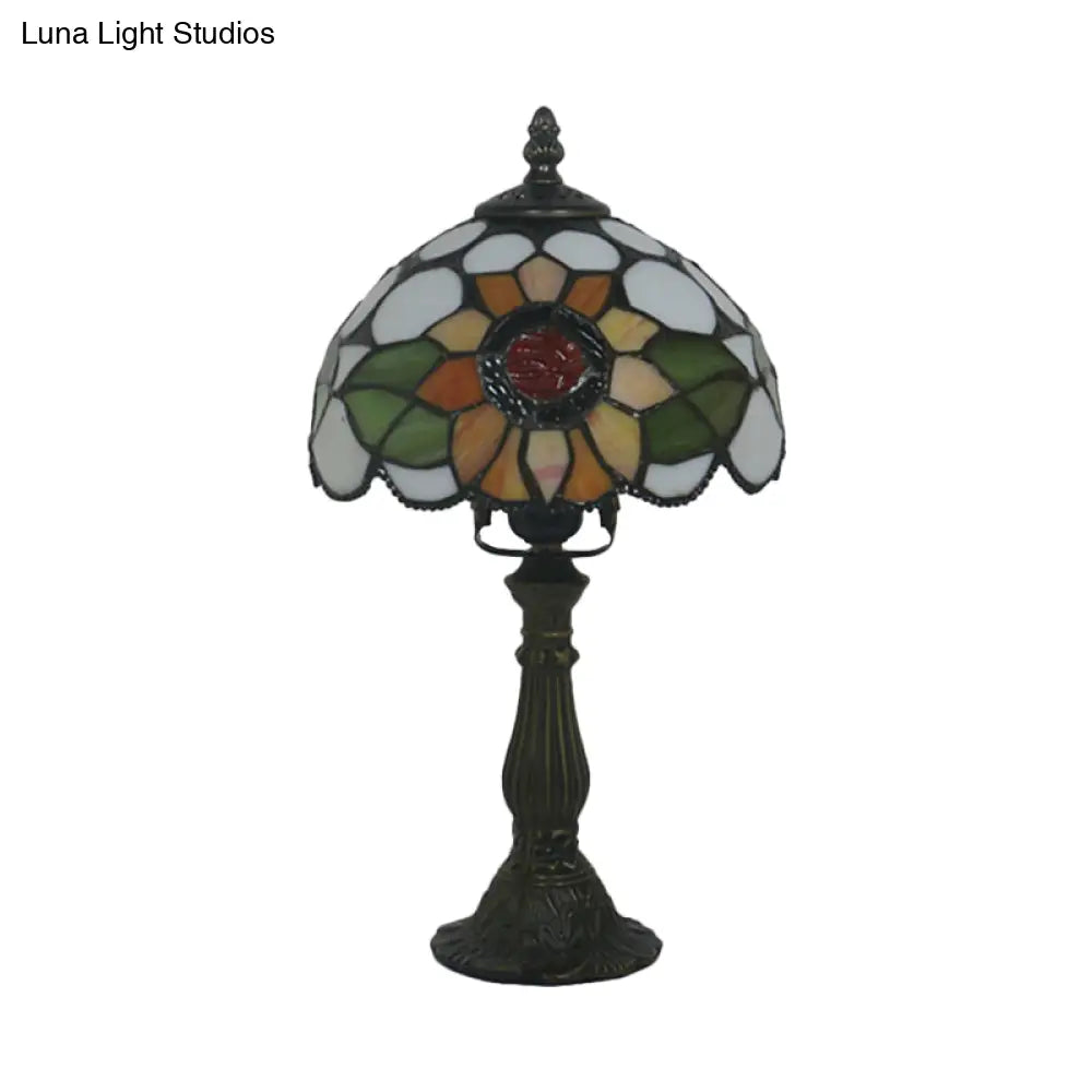 Victorian Stained Glass Dome Table Lamp: Bronze Night Light With Sunflower Pattern