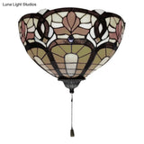 Victorian Stained Glass Floral Wall Lamp With Pull Chain - 1 Light Sconce