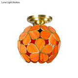 Victorian Stained Glass Flower Ceiling Light In White/Pink/Orange Semi - Mount