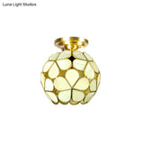 Victorian Stained Glass Flower Ceiling Light In White/Pink/Orange Semi - Mount