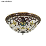 Victorian Stained Glass Half Globe Ceiling Light For Bedroom - Beige 16’/19.5’ 4 Lights Flush