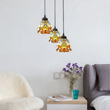 Victorian Stained Glass Hanging Pendant With Domed Design - White 3 Lights Ideal For Dining Room /