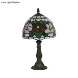Victorian Stained Glass Pink/Purple Rose Night Lamp With Dome Shade - 1 Light Table Lighting