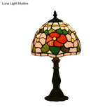 Victorian Stained Glass Pink/Purple Rose Night Lamp With Dome Shade - 1 Light Table Lighting