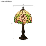 Victorian Stained Glass Pink/Purple Rose Night Lamp With Dome Shade - 1 Light Table Lighting