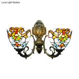 Victorian Stained Glass Wall Light With Dual Heads - 11 Height Perfect For Bedroom