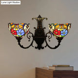 Victorian Stained Glass Wall Sconce Antique Bronze 2-Light Bedroom Lighting