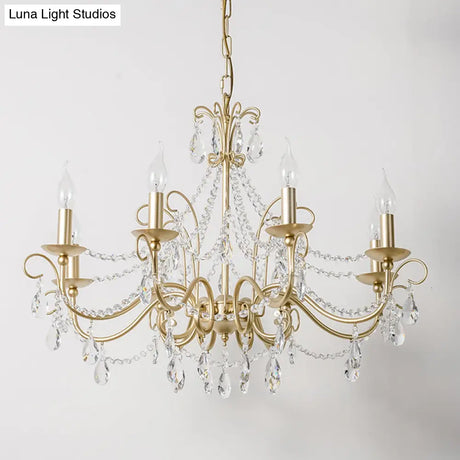 Victorian Style Crystal Accented Metal Chandelier With Gold Finish