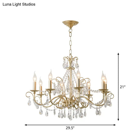Victorian Style Crystal Accented Metal Chandelier With Gold Finish