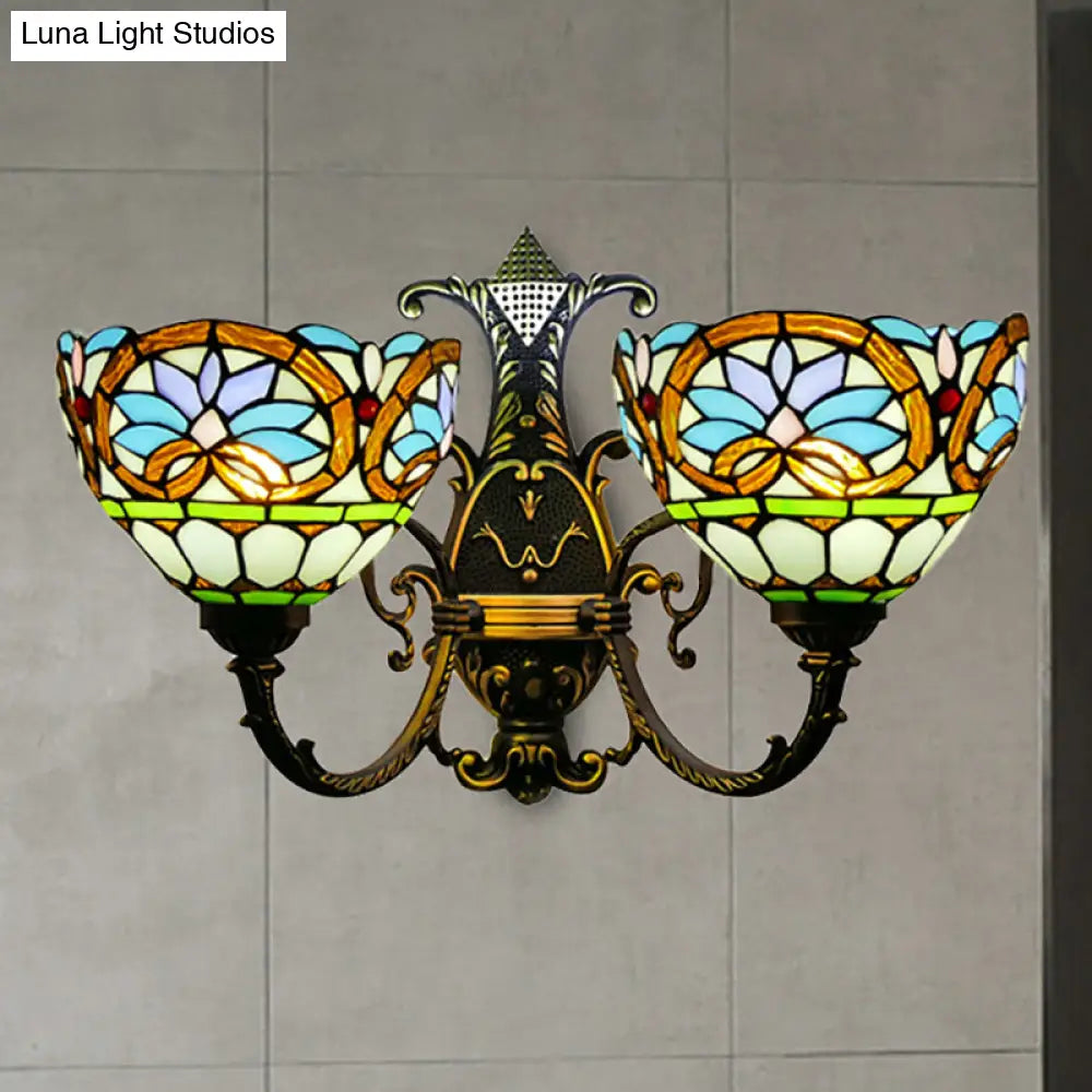 Victorian Style Stained Glass Wall Sconce - 2 Lights For Bedroom Lighting
