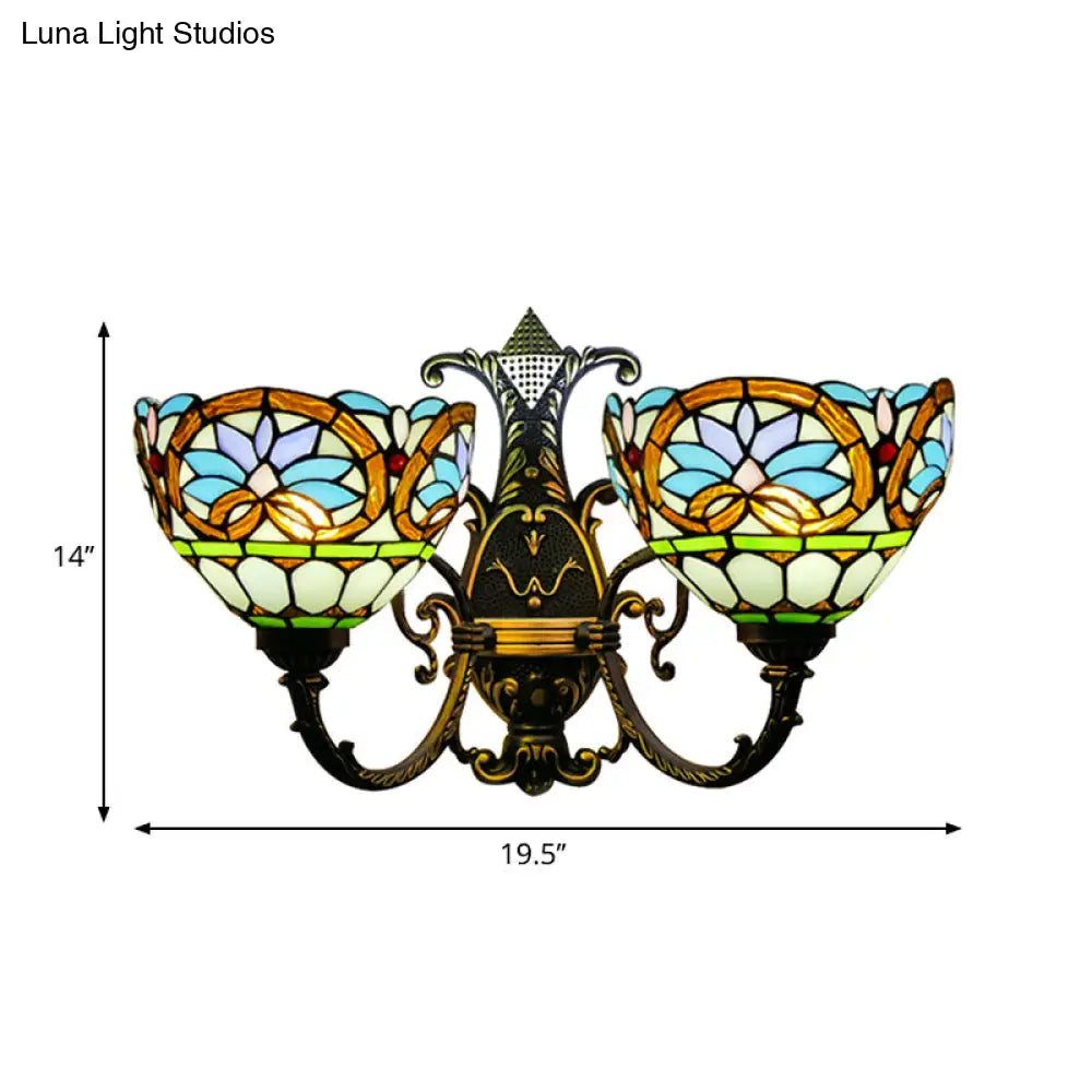 Victorian Style Stained Glass Wall Sconce - 2 Lights For Bedroom Lighting