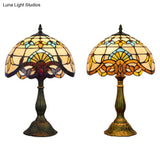 Victorian Tiffany Dome Shade Desk Light - Stained Glass Reading Lamp In Gold/Brown For Bedroom